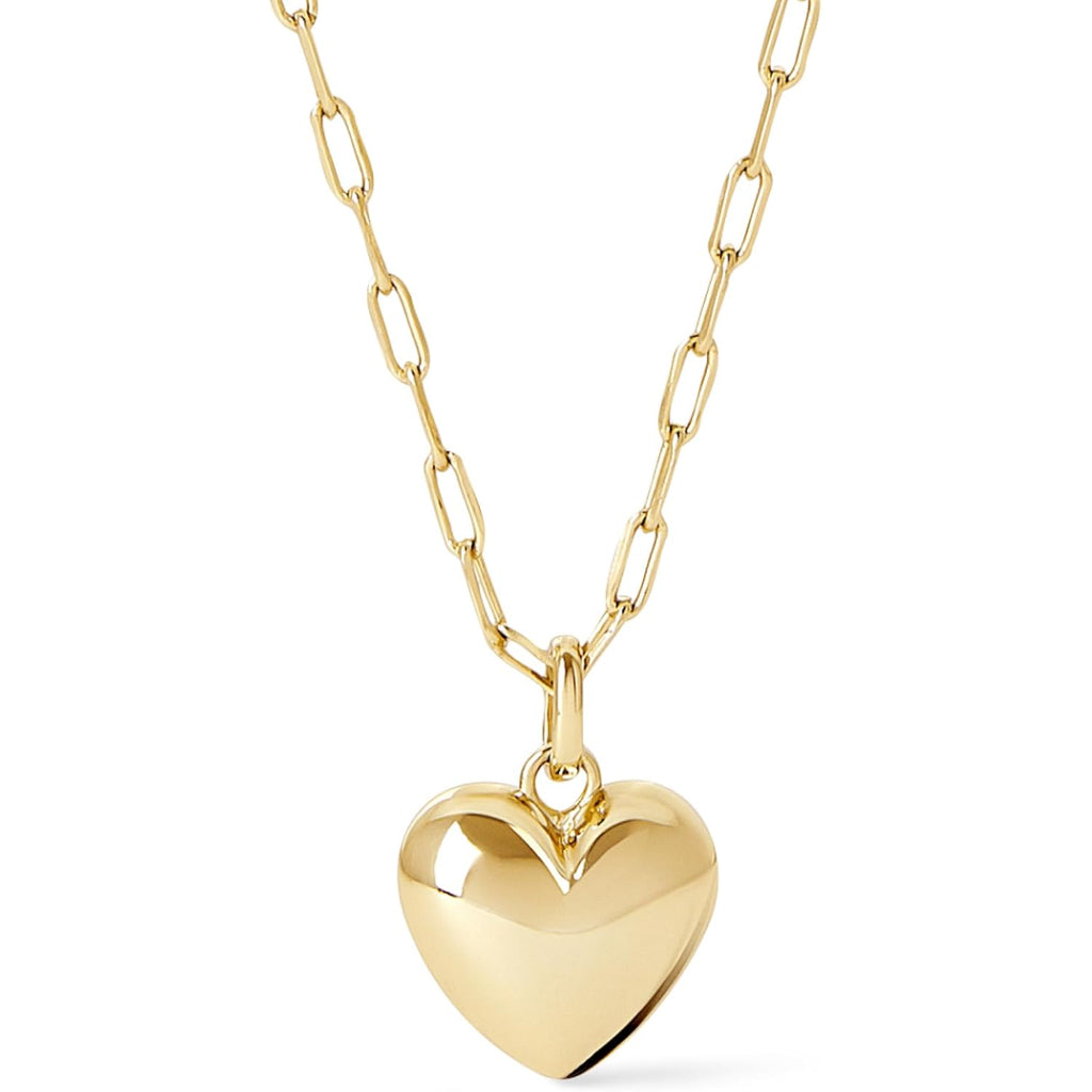 Ana Luisa Lev Puffy Heart Necklace for Women - Paperclip Chain w/ 14K Gold Plated & Silver Rhodium Plated Small Puffed Heart Pendant - Hypoallergenic, Water-Resistant, Tarnish-Free Jewelry