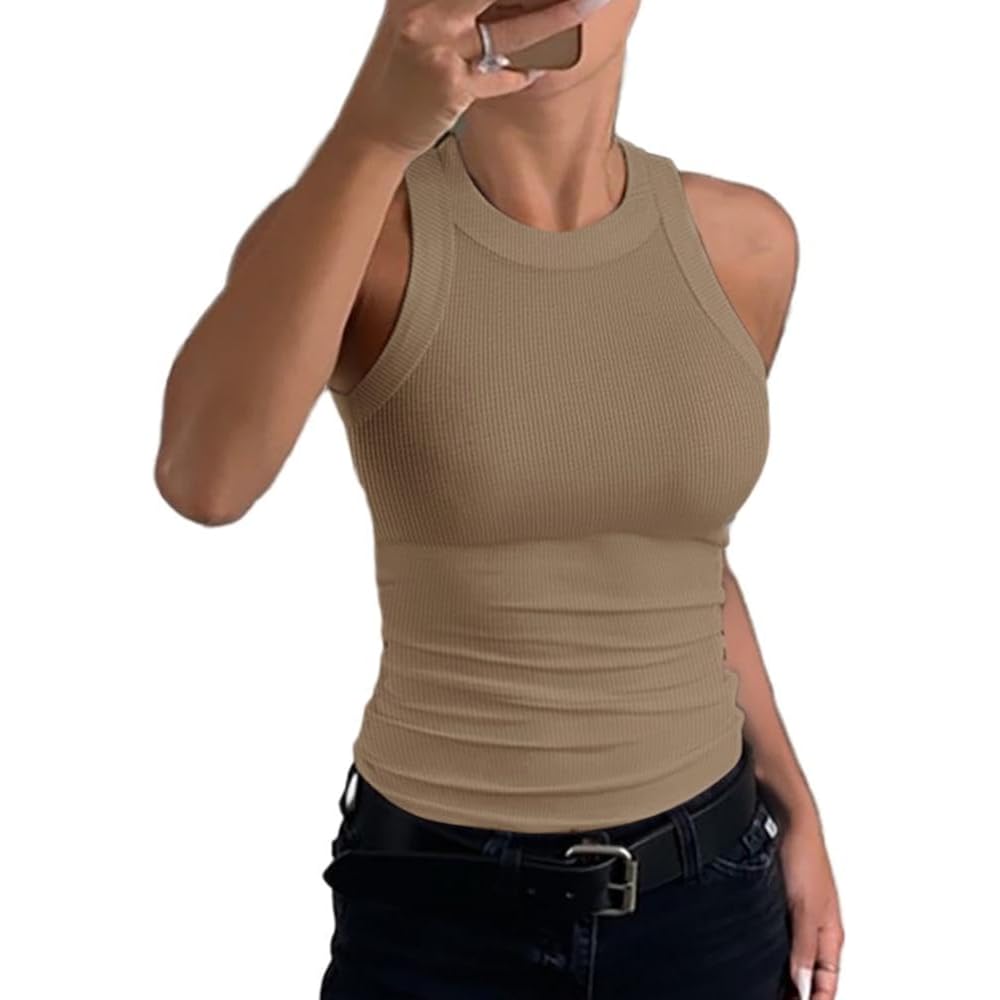 Chicme Womens Summer Sleeveless Tank Top Casual Ribbed Racerback Basic Fitted Thick Strap Shirts Tops