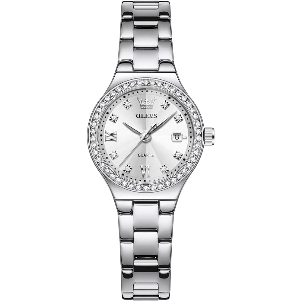 Olevs Watch Women Silver Watch For Women Luxury Diamond Womens Watches For Small Wrist Stainless Steel Waterproof Analog Quartz Date Elegant Reloj Para Mujer