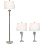 Elegant Designs Lc1020-Bsn Tapered 3 Pack Lamp Set (2 Table Lamps, 1 Floor Lamp) With White Fabric Shades, Brushed Nickel