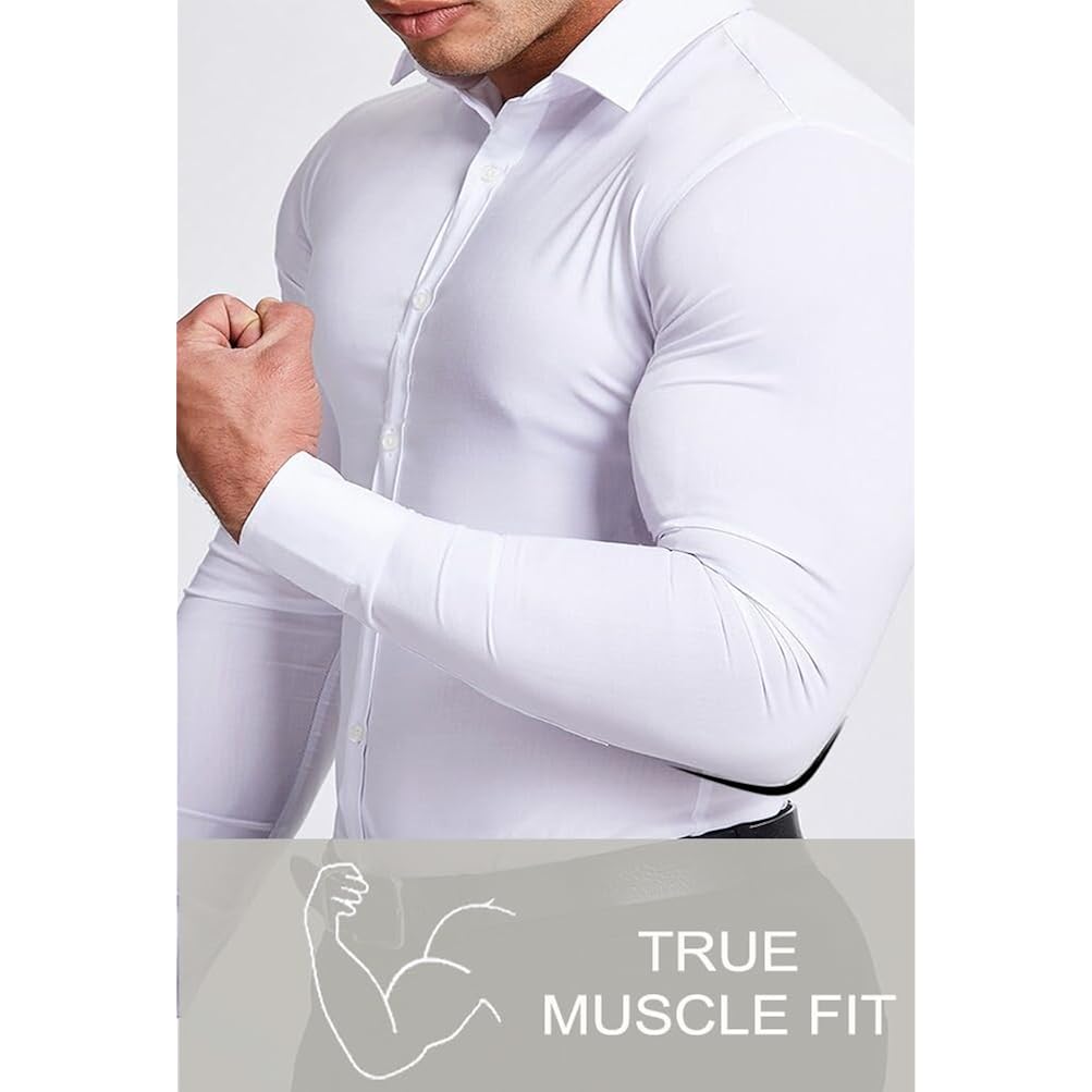 Men’S Muscle Fit Dress Shirts Athletic Slim Fit Long Sleeve Stretch Casual Button Down Shirt