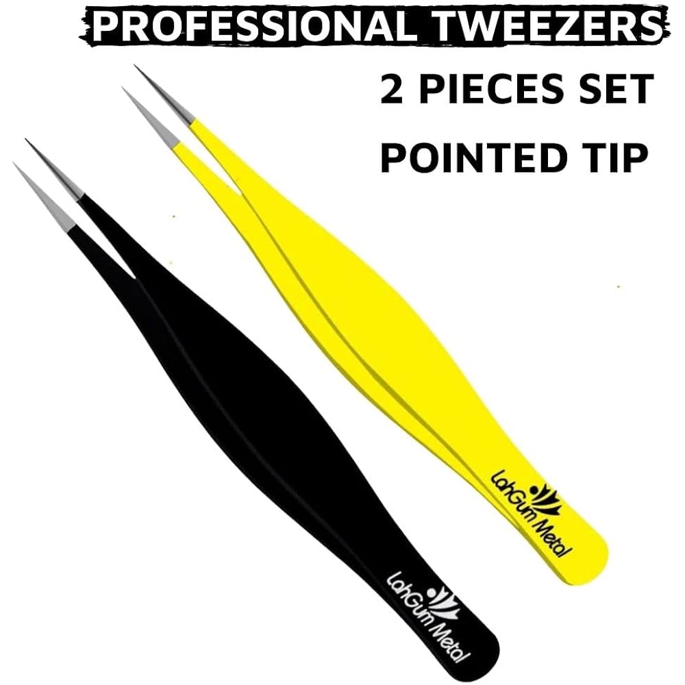 Super Sharp Pointed Tweezers Precision Fine Point Tip Ingrown Hair Removal Kit - Extra Thin Stainless Facial Hair Remover for Face