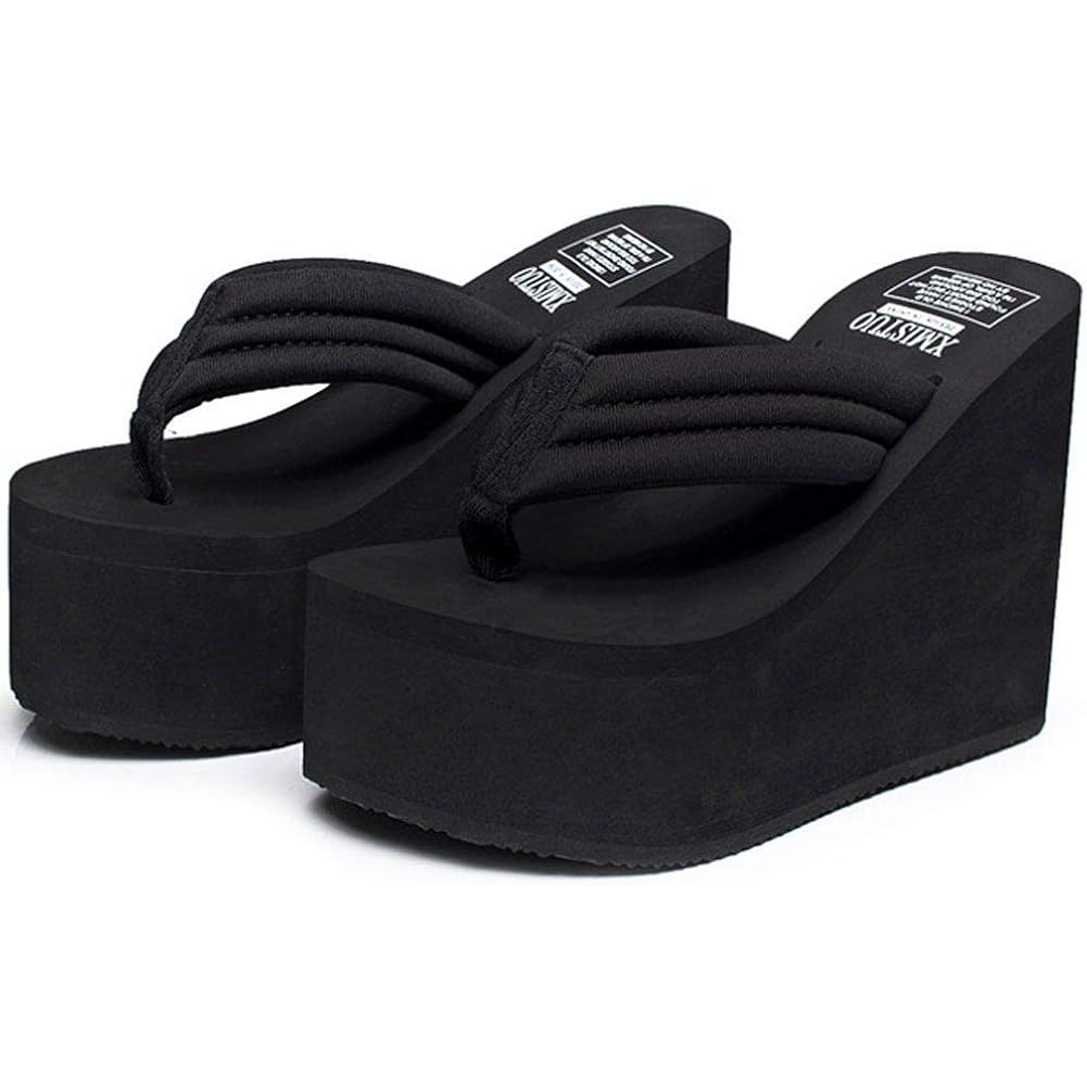 Qzunique Women Flip Flop, Thong Wedge Platform Sandals Arch Support Slippers High Heel Comfortable Cushion Shoes Summer Beach