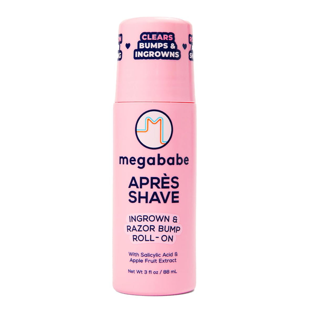 Megababe Après Shave (3.0 fl oz) | Post-Shave & Waxing | Vacation and Hot Weather Must-Have | Ingrown Hair & Razor Bump Roll-On Treatment for Women | Bikini, Armpits & Legs