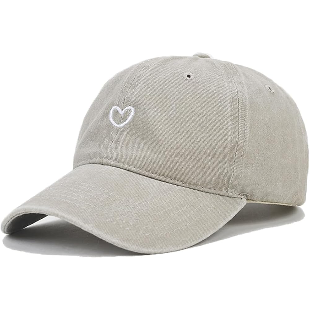 Cute Heart Hats for Women Vintage Washed Cotton Embroidered Baseball Cap Adjustable Low Profile Dad Hat