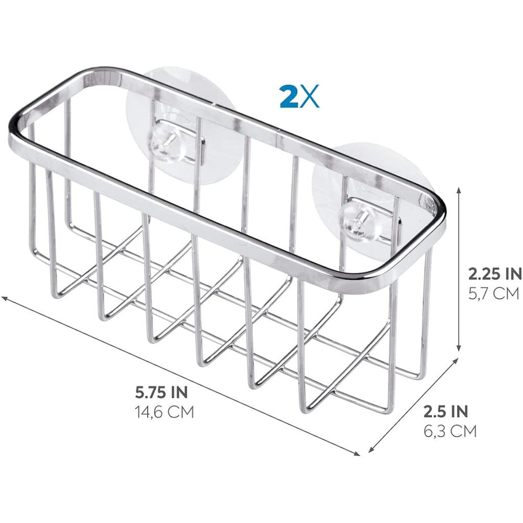 Idesign Gia Stainless Steel Dish Sponge Holder Basket With Suction Cups, Ideal For Kitchen Sinks And Bathroom Organization, 2.25"D X 2.5"W X 5.75"H, Set Of 1, Polished