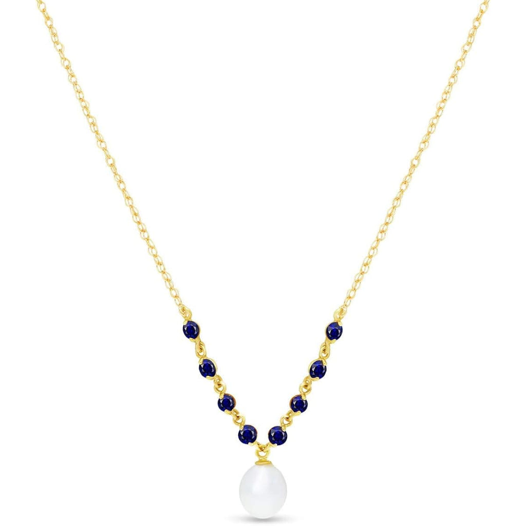 Galaxy Gold 14K Solid Gold 5 Carat Natural Blue Sapphire & Pearl Pear Drop Pendant Necklace for Women - Yellow Gold Fine Jewelry