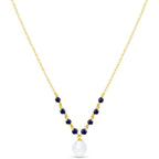 Galaxy Gold 14K Solid Gold 5 Carat Natural Blue Sapphire & Pearl Pear Drop Pendant Necklace for Women - Yellow Gold Fine Jewelry