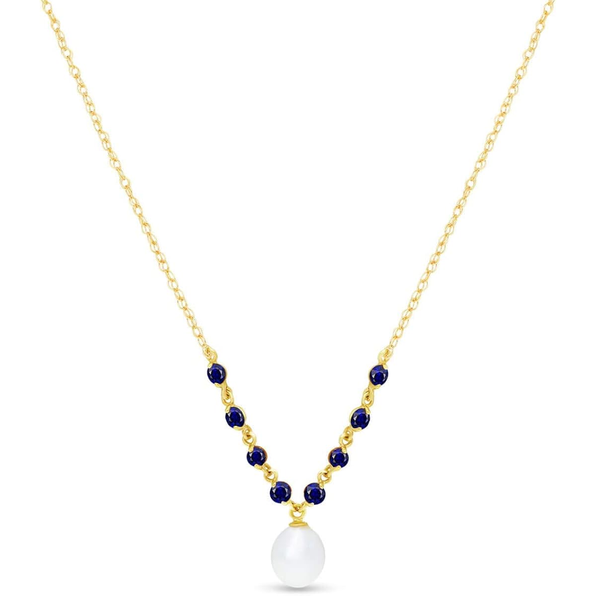 Galaxy Gold 14K Solid Gold 5 Carat Natural Blue Sapphire & Pearl Pear Drop Pendant Necklace for Women - Yellow Gold Fine Jewelry
