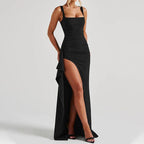 Abyovrt Women Formal Dresses Sleeveless Bodycon Ruched High Slit Sexy Maxi Dress Cocktail Prom
