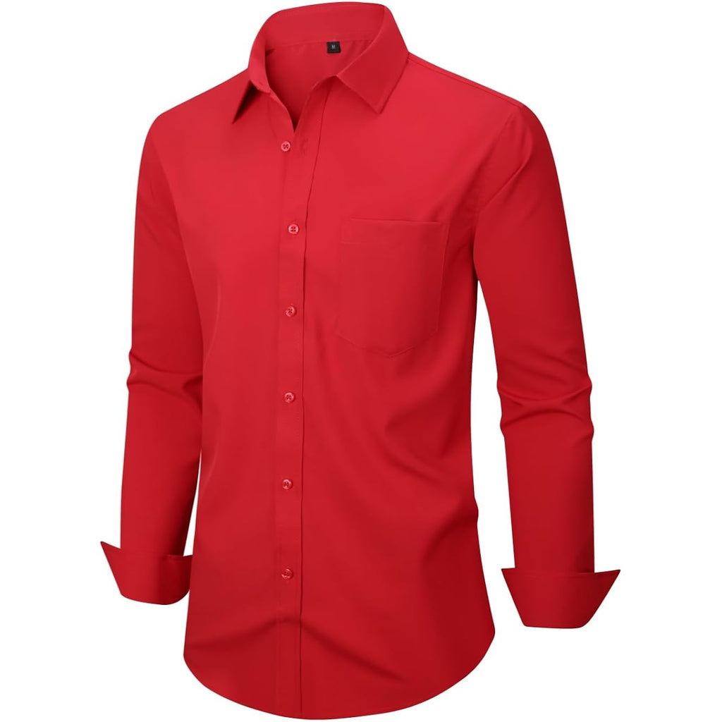 Corfty Men Long Sleeve Dress Shirt - Regular Fit Stretch Free-Wrinkle Casual Button Down Shirt