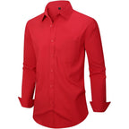 Corfty Men Long Sleeve Dress Shirt - Regular Fit Stretch Free-Wrinkle Casual Button Down Shirt