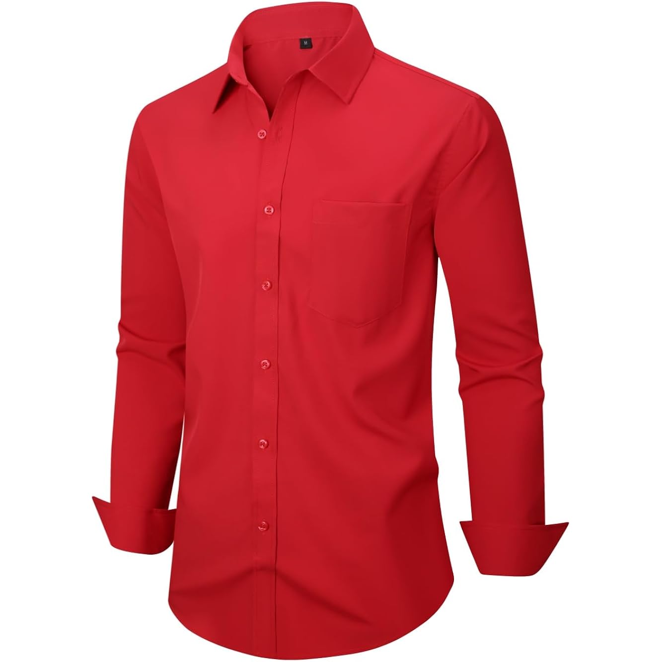 Corfty Men Long Sleeve Dress Shirt - Regular Fit Stretch Free-Wrinkle Casual Button Down Shirt