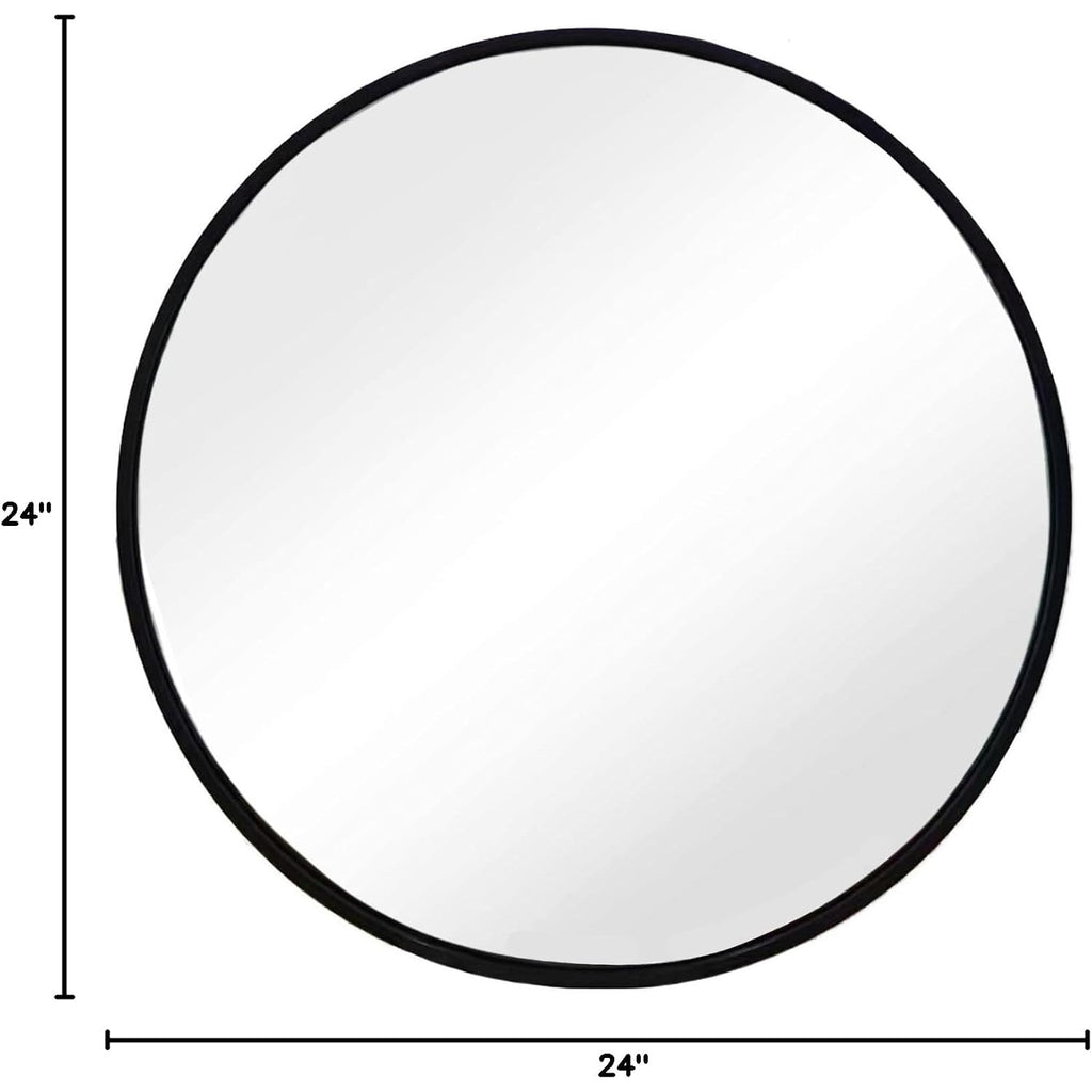 Black Round Mirror, Round Mirror 24 Inch, Black Circle Mirrors Matte Metal Frame, Wall Mounted Mirrors For Living Room, Bathroom, Wall, Entryway.