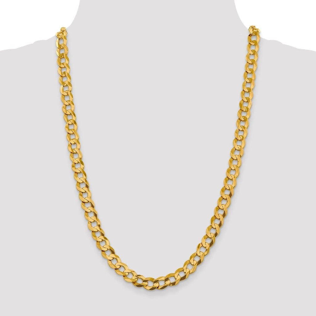 Roy Rose Jewelry Flat Cuban Link Leightweight Chain Necklace 14K Yellow Gold - 3mm, 3.7mm, 4.7mm, 5.9mm, 7.2mm, 8.3mm, 9.4mm Widths