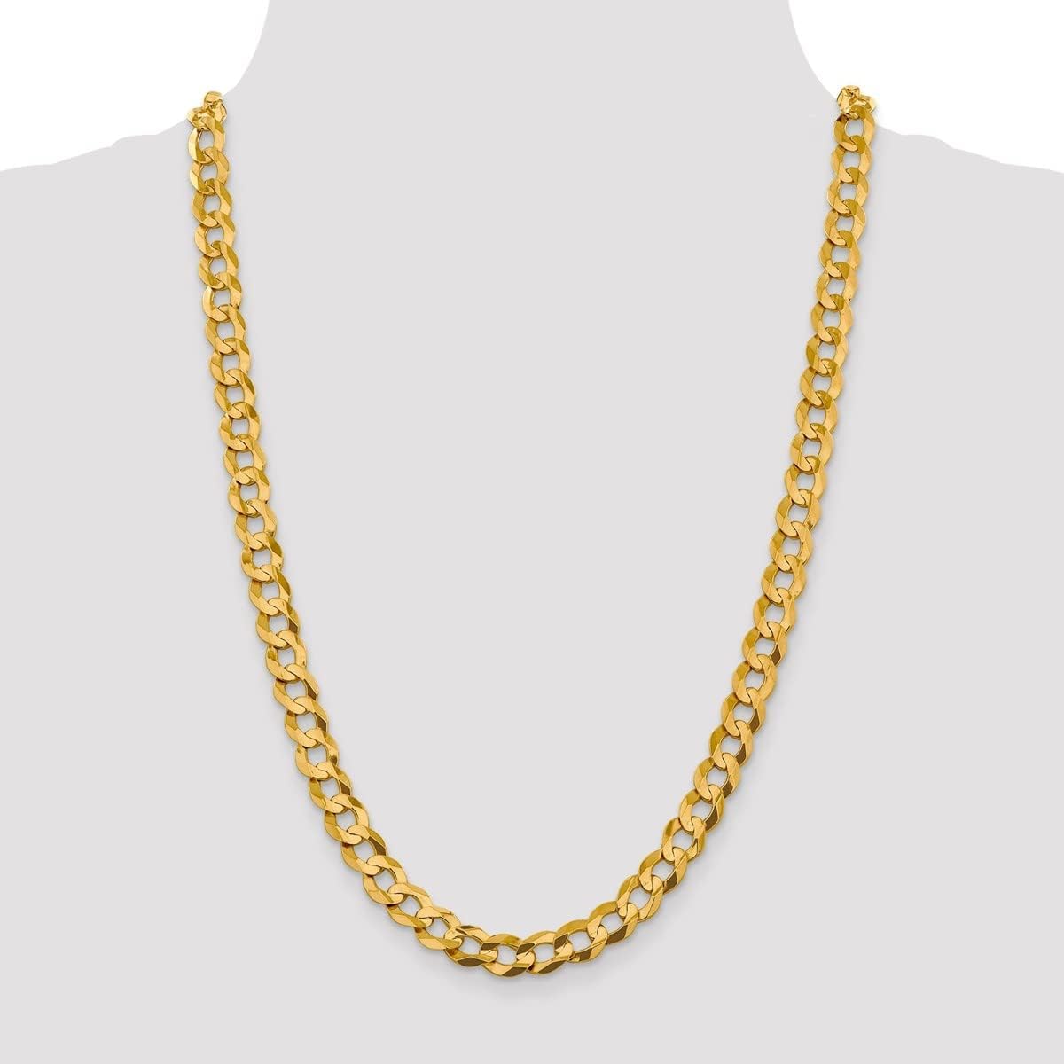 Roy Rose Jewelry Flat Cuban Link Leightweight Chain Necklace 14K Yellow Gold - 3mm, 3.7mm, 4.7mm, 5.9mm, 7.2mm, 8.3mm, 9.4mm Widths
