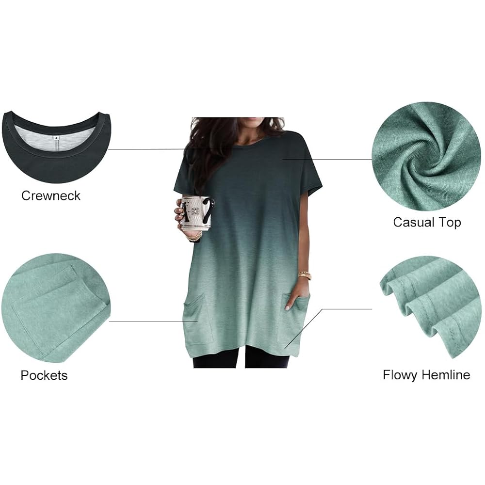 Ritera Plus Size Tops For Women Long Tunic Tops Summer Long Shirts Short Sleeve Spring Tops With Pockets For Leggings Xl-5Xl