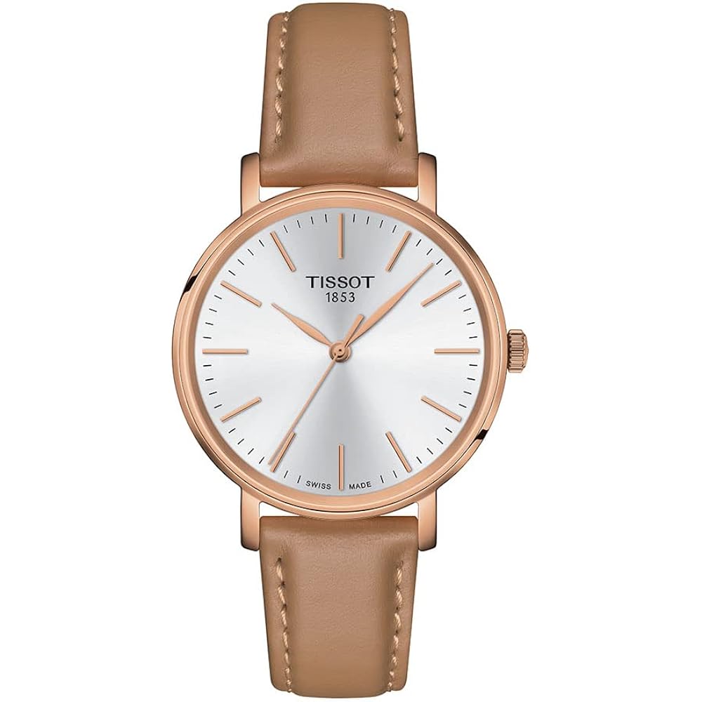Tissot Womens Tissot Everytime Lady 316L Stainless Steel Case With Rose Gold Pvd Coating Quartz Watch, Beige, Leather, 16 (T1432103601100)