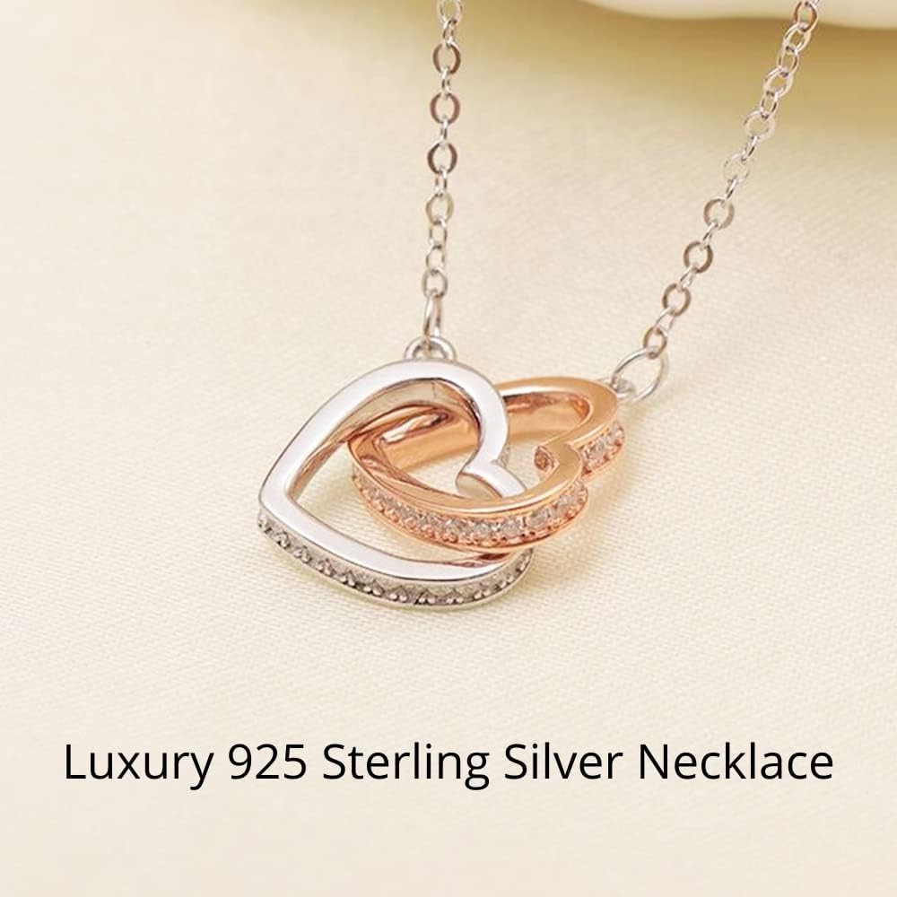 Mom to Be Gift - Sterling Silver S925 Interlock Heart Necklace with a Message Card Pregnancy Gifts for First Time Moms Expecting Women Pregnant Wife Mother's Day Christmas Birthday