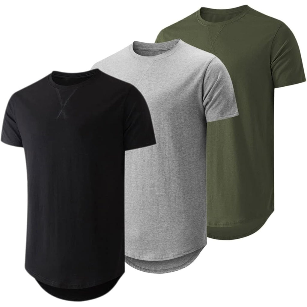 Jmierr Mens 3 Pack Cotton Hipster Hip Hop Longline Crewneck T-Shirt