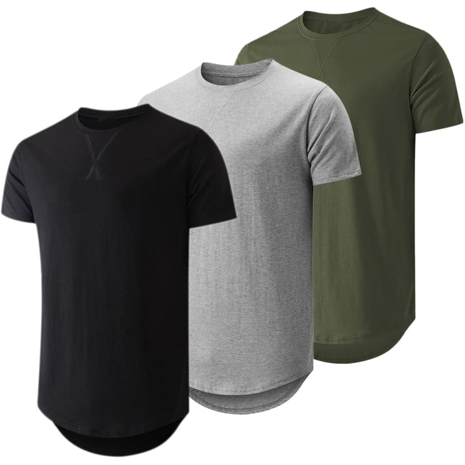 Jmierr Mens 3 Pack Cotton Hipster Hip Hop Longline Crewneck T-Shirt
