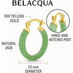 Belacqua Natural Green Jade Hoop Earrings in 10K Yellow Gold, Hinge and Notched Post, 1'' Diameter, Classic Jewelry for Women, Gift Box Included