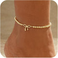 Gold Ankle Bracelets for women,14k Gold/Silver Plated Waterproof Layered lightweight Bow Beaded Twisted Chain Cross Butterfly Satellite Ankle Bracelets Set Gold Anklets for women Trendy Summer Beach Jewelry Gift for Women