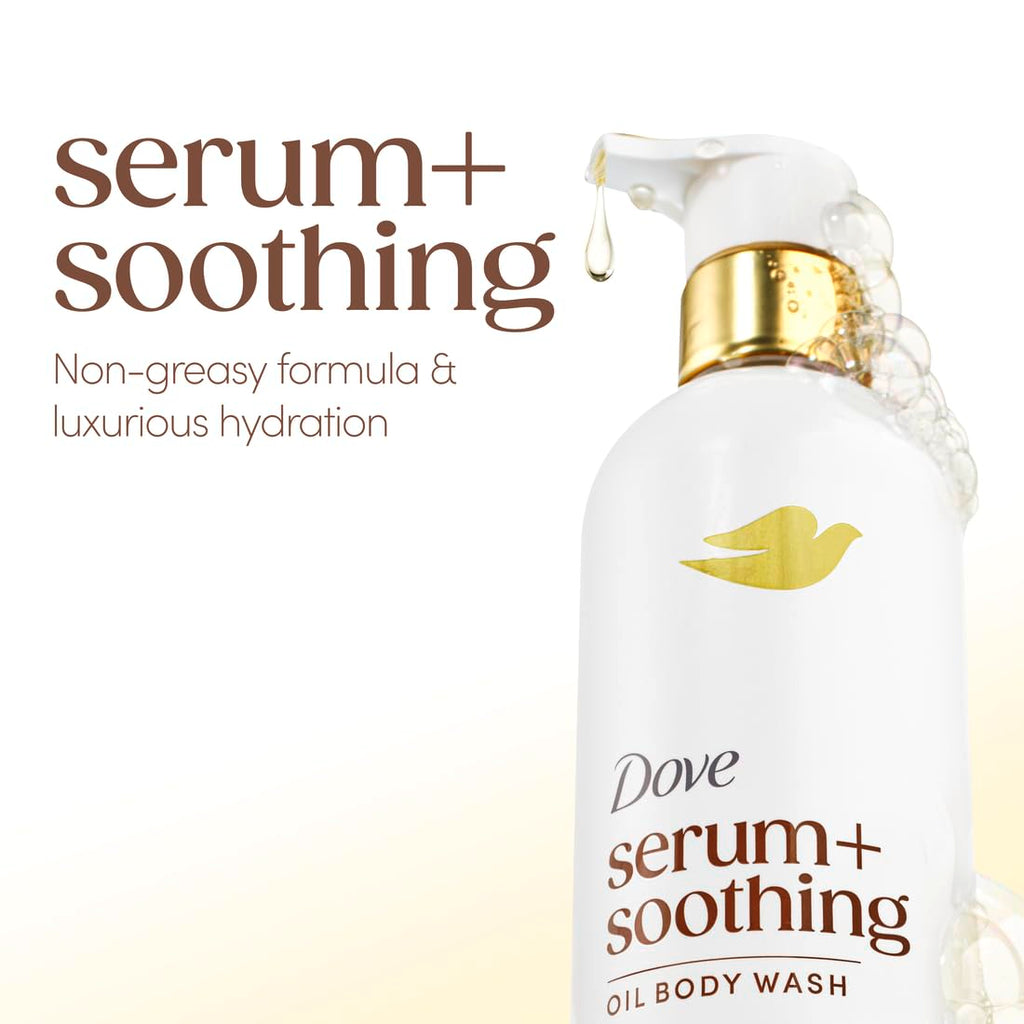 Dove Serum+ Shower Oil Body Wash With Glycerin Serum, Almond Oil & Sandalwood, Soothing Hydrating Cleanser, 15.3 Fl Oz