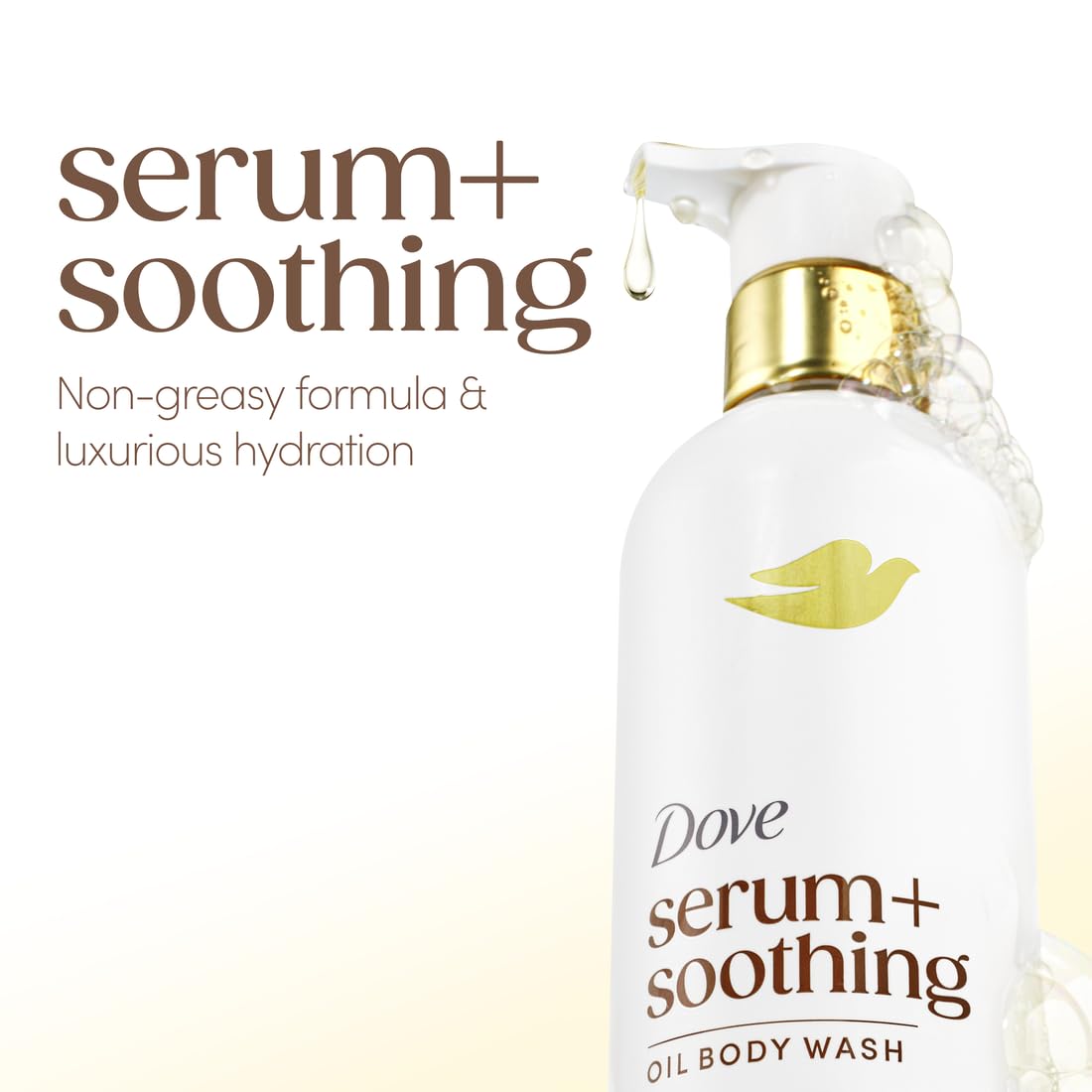 Dove Serum+ Shower Oil Body Wash With Glycerin Serum, Almond Oil & Sandalwood, Soothing Hydrating Cleanser, 15.3 Fl Oz