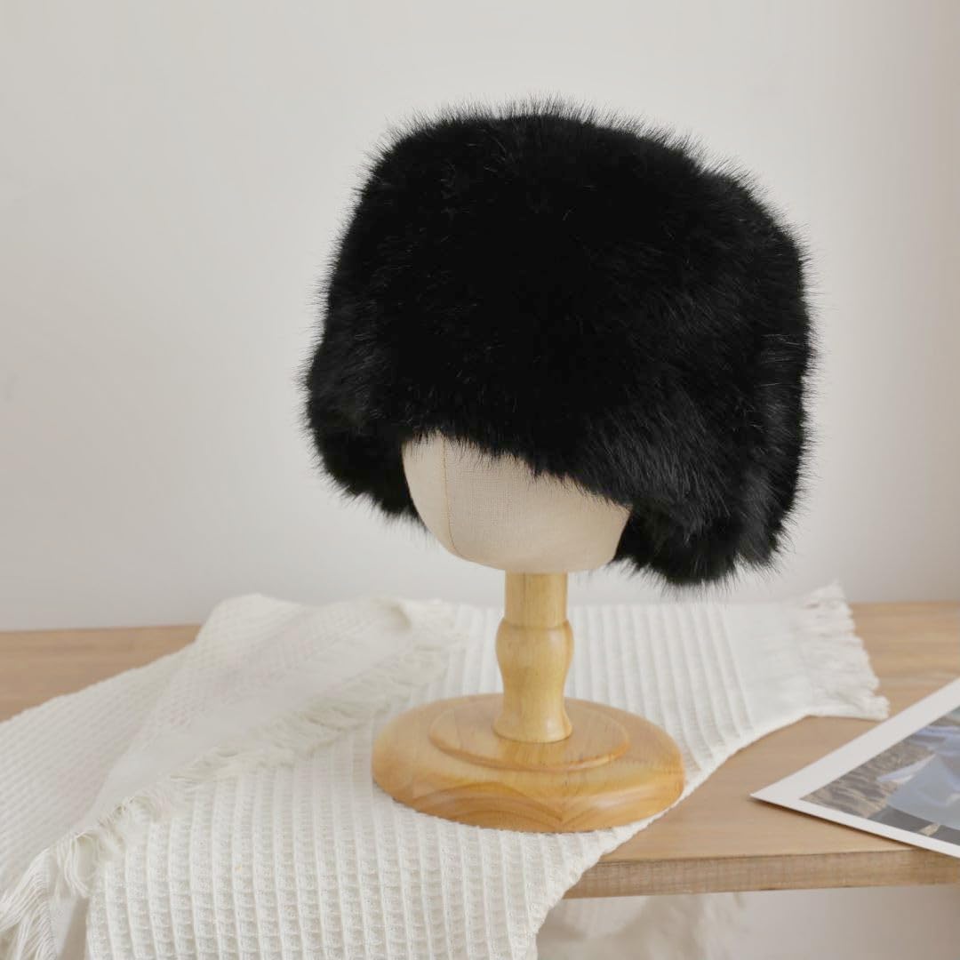 SIQITECHNO Unisex Faux Fur Russian Trapper Hat Furry Cossack Ushanka Style Warm Trooper Hat Winter Hunting Skiing Cap