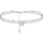 Silver Ankle Bracelets for Women,14K Heart Double Layer Women's Anklets Adjustable Beach Anklets Gifts Jewelry for Women Teen Girls (mit gift box)…