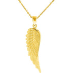 Solid 14k Yellow Gold Textured Angel Wing Charm Pendant Necklace