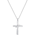 GILDED Small 10K White Gold Natural Round-Cut Diamond Accent (I-J Color, I2-I3 Clarity) 3 Stone Cross Pendant-Necklace,18"