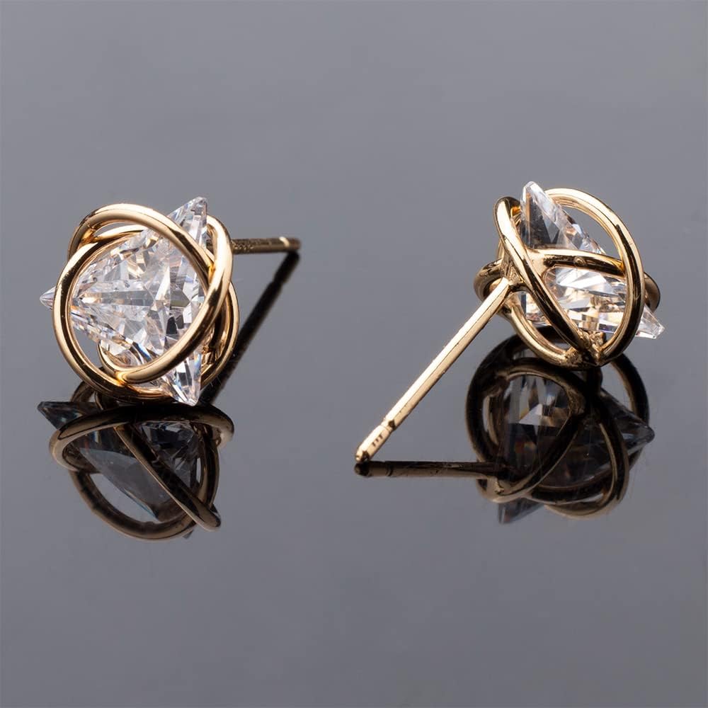 Cubic Zirconia Geometric Gold Knot Stud Earrings for Womens
