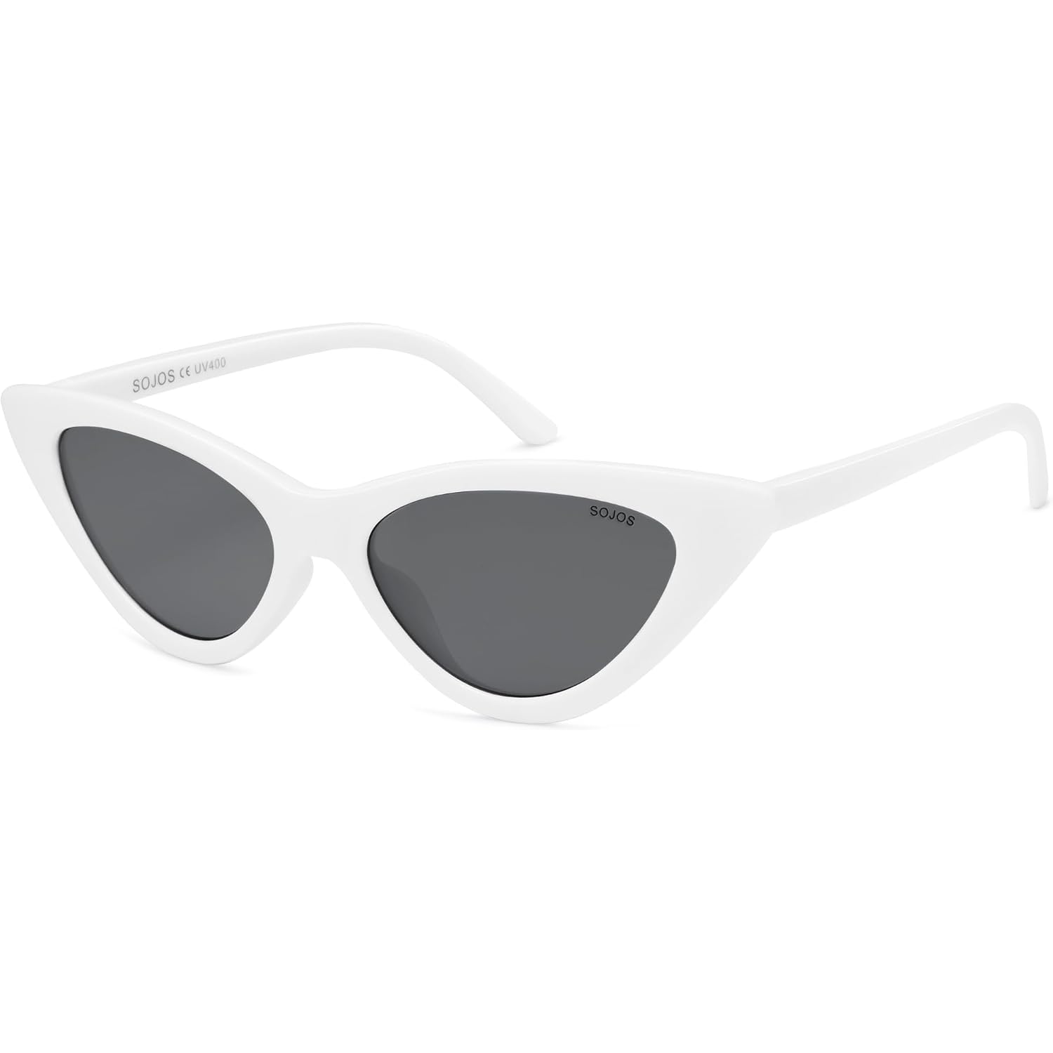 SOJOS Retro Vintage Narrow Cat Eye Sunglasses for Women Clout Goggles Plastic Frame SJ2044 Snow White Frame/Grey Lens