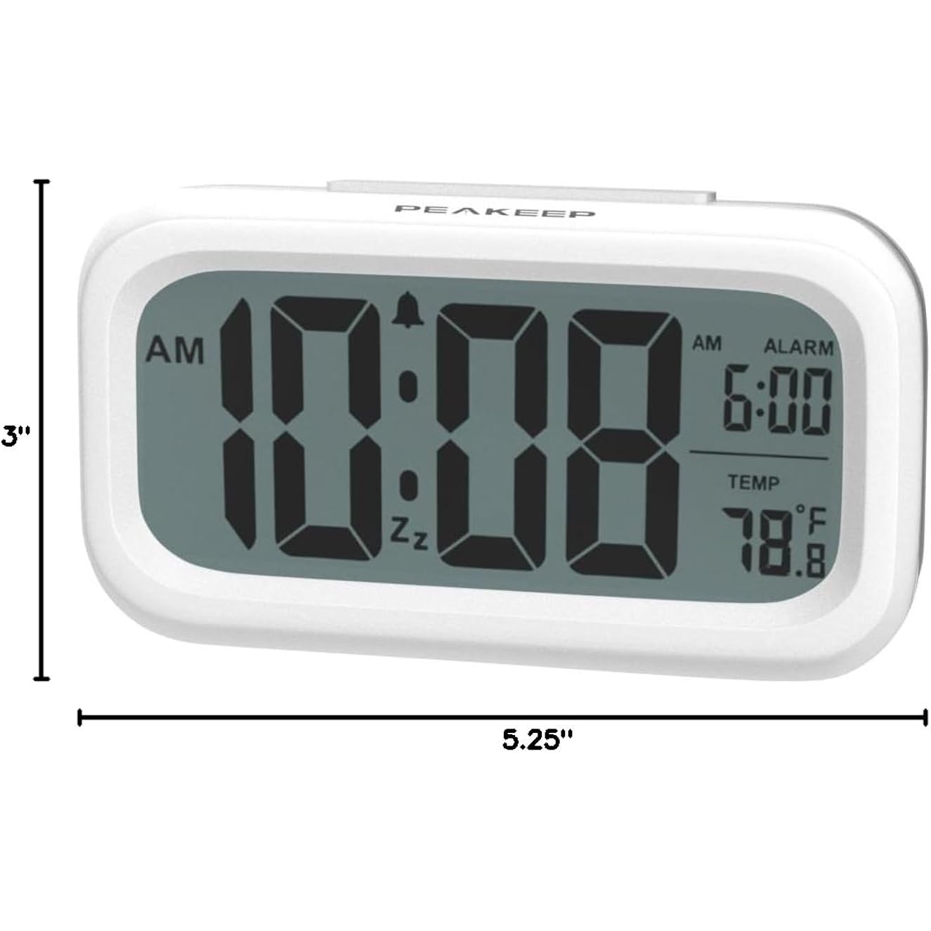 Peakeep Night Light Digital Alarm Clock Battery Operated Indoor Temperature | Small Cordless Cute Clock For Bedroom Desk Travel, Simple To Use For Teens Kids (White)