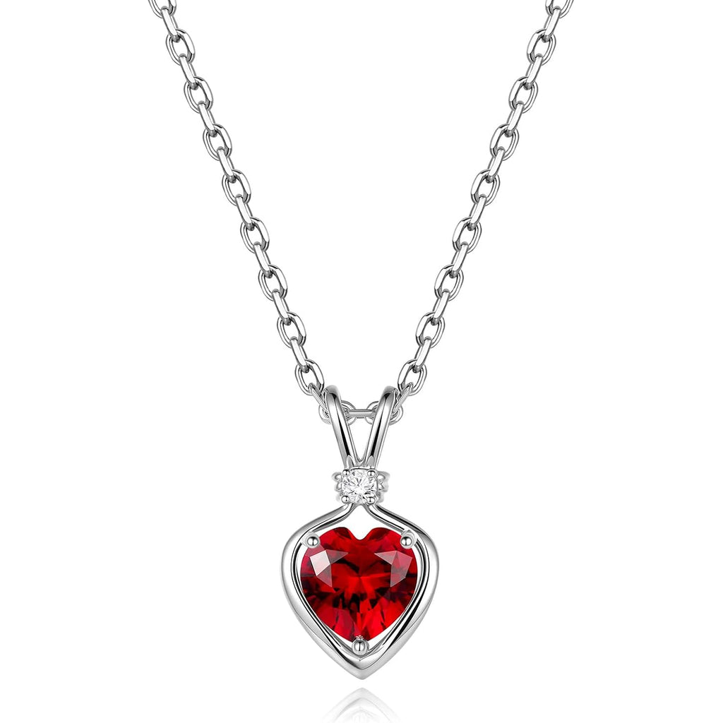 FANCIME 14K Solid White Gold Heart Birthstone Necklace for Women with lab-grown diamond Pendant Birthday Gifts for Mom Women Sterling Silver Chain 16" + 2" Extender