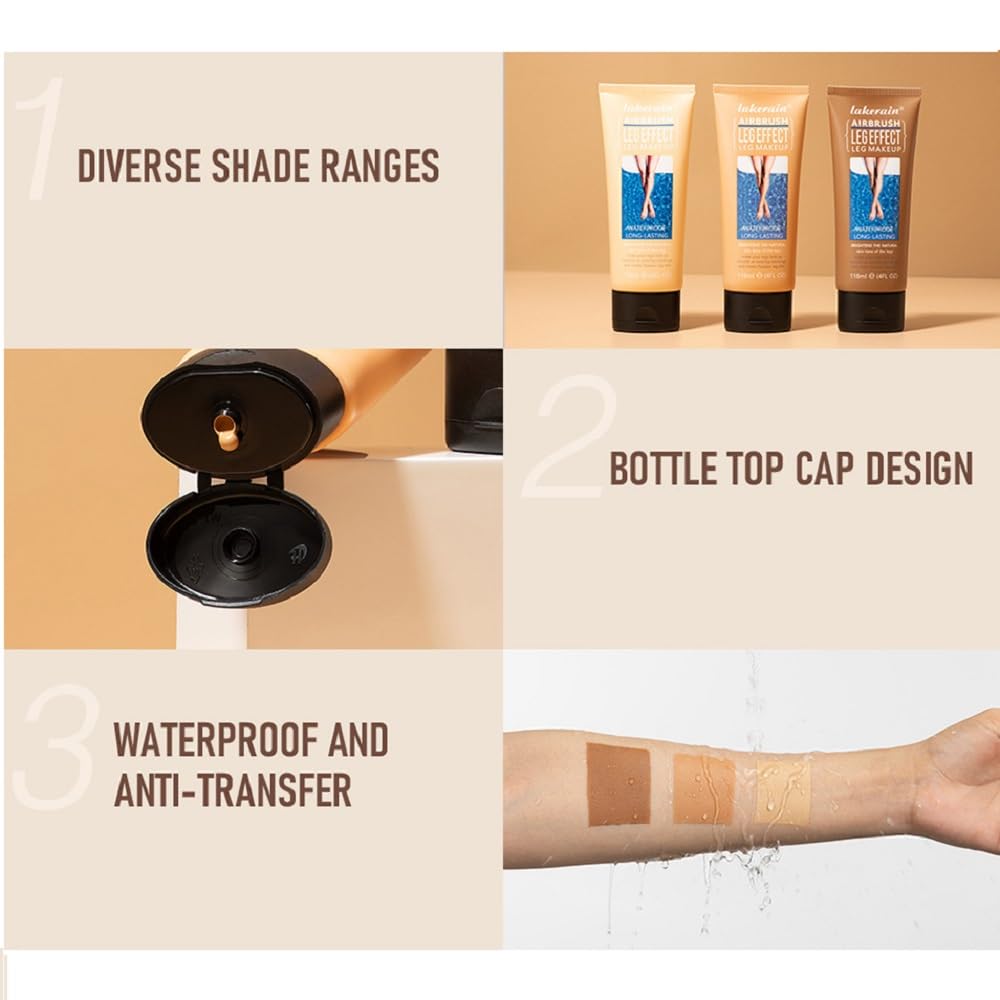 Leg Makeup Waterproof No Transfer,Leg and Body Scar Cover up,Tattoo Cover Up Makeup Waterproof,Long Last Body Foundation (2# Medium Golw, 4 FL OZ)