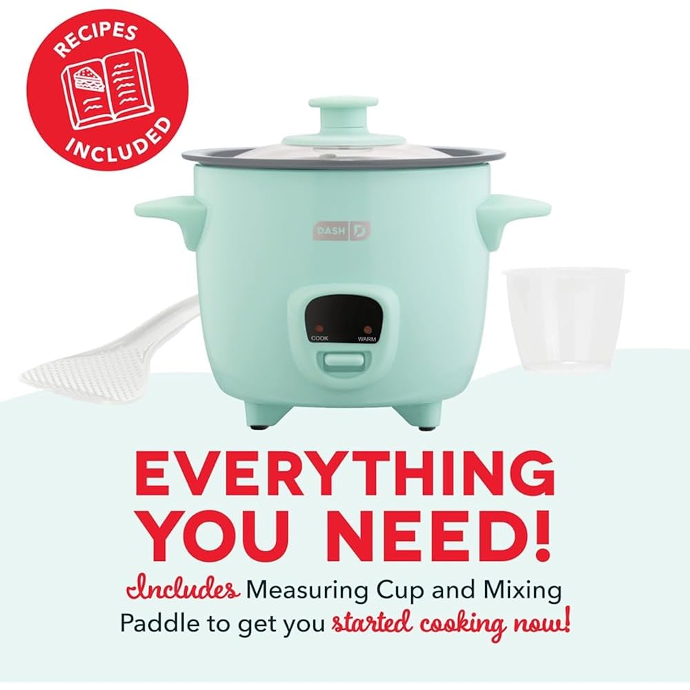 Dash Mini Ceramic Rice Cooker - Designed for Single-Serve Cooking - Compact Rice Cooker with Nonstick Removable Pot, Keep Warm Function & Easy-to-Clean Sleek Design - Aqua Ceramic