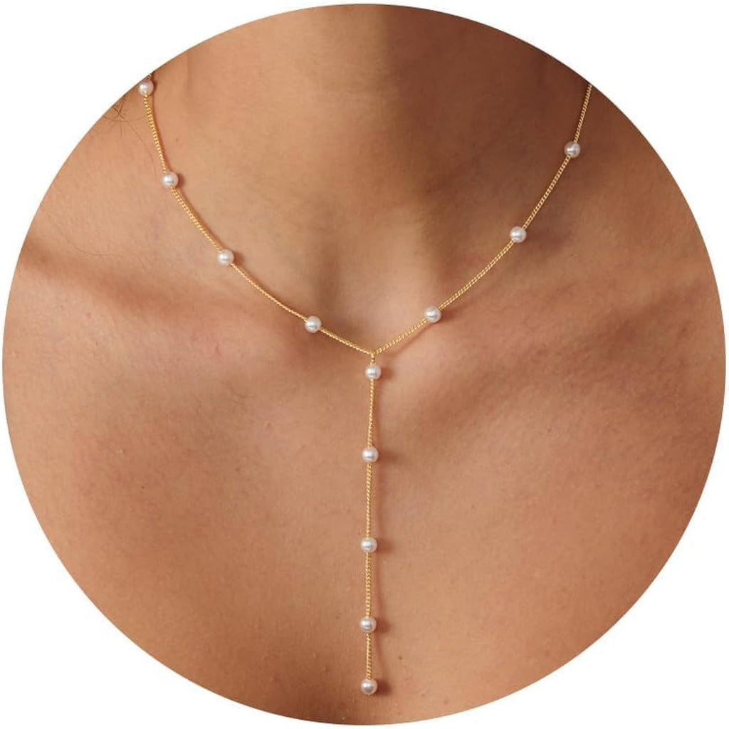 Pearl Necklace for Women- 14K Gold-plated/White Gold-plated Dainty Pearl Necklace for Women