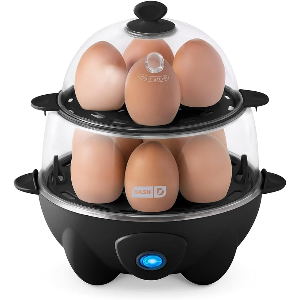 Dash Deluxe Egg Cooker - Boiler, Poacher & Steamer - Includes Measuring & Recipe Guide - Dishwasher Safe - Holds 12 Eggs, Black