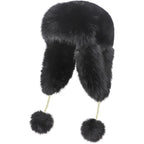 Women Faux Fur Trapper Hat with Pompoms Warm Classic Ear Flaps Hat Fuzzy Bobble Cap Warm Outdoor Ski Snow Cap