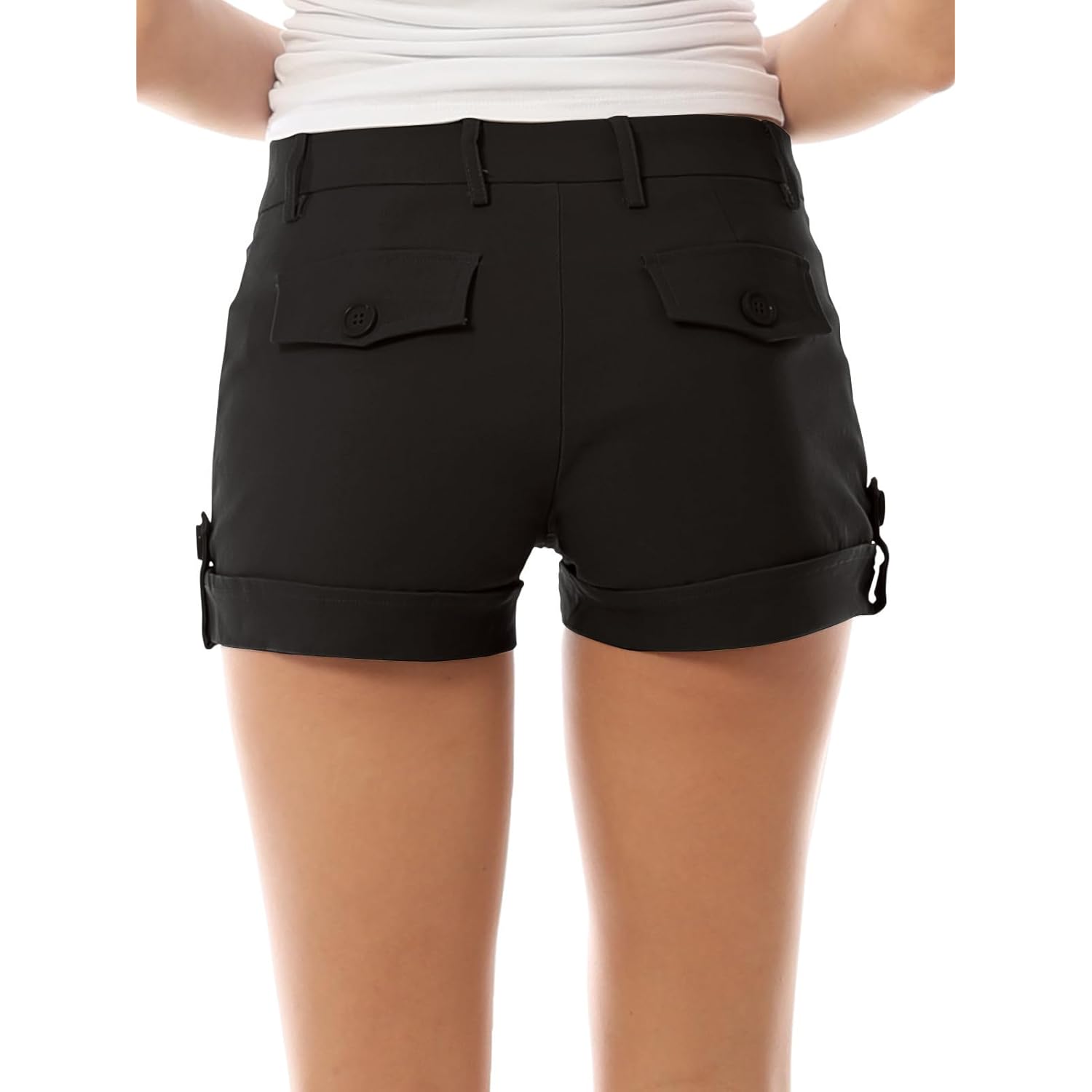 Women's Casual Body Enhancing Comfort Cuffed Shorts - Stretchy Mid-Rise Chino Style Shorts with Pockets