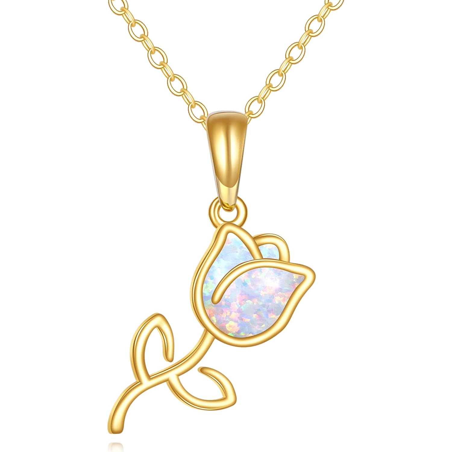 KECHO 14K Gold Tulip Flower Necklace Yellow Gold Tulip Flower Pendant Birthday Gifts for Women Jewelry Gifts for Her