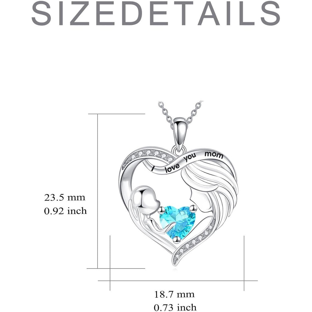 Mothers Day Gifts for Mom Mother and Daughter/Son Necklace Love Heart Jewelry 18K White Gold I Love You Mom Birthstone Necklace Birthday Gift for Women