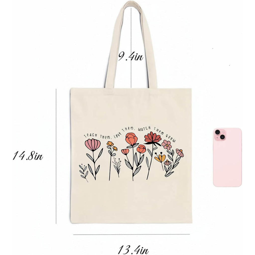 Pavolini Teacher Appreciation Gifts, Flower Printed Canvas Tote Bag, Teacher Gifts, Thank you Gift, Sturdy Cotton Shoulder Bag for Women End of Year Idea Gift