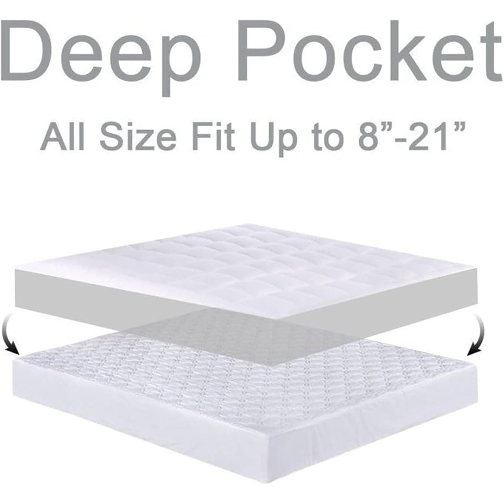 Mattress Topper Queen For Back Pain, Extra Thick Mattress Pad Cover, Plush Pillow Top, Deep Elastic Pocket, White