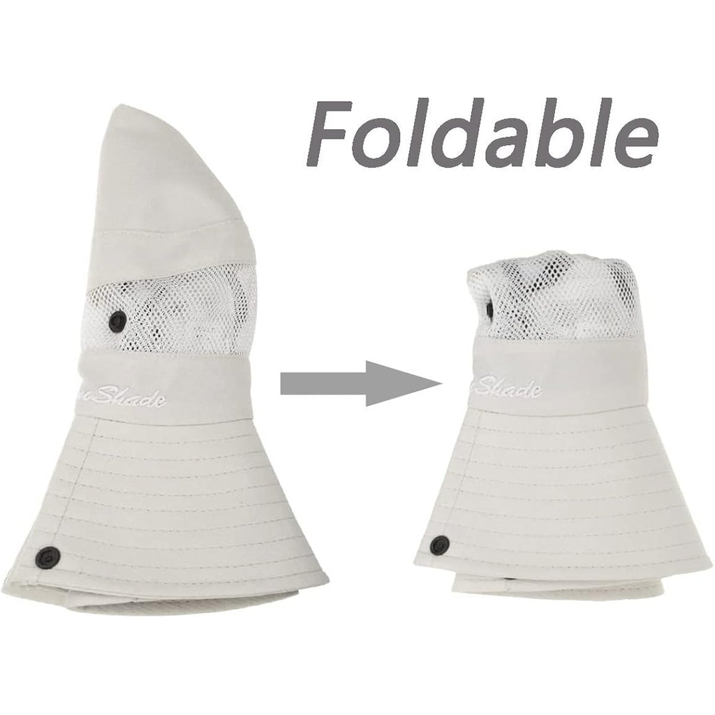 Womens Summer Sun-Hat Outdoor UV Protection Fishing Hat Wide Brim Foldable-Beach-Bucket-Hat with Ponytail-Hole