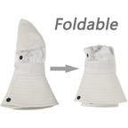 Womens Summer Sun-Hat Outdoor UV Protection Fishing Hat Wide Brim Foldable-Beach-Bucket-Hat with Ponytail-Hole
