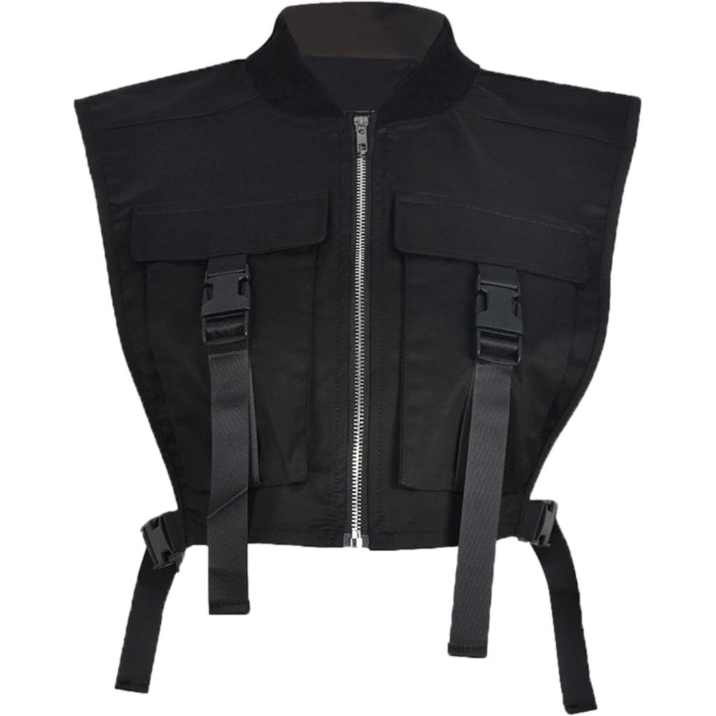 Women'S Sexy Crop Cargo Vest Sleeveless Buckle Zip Up Vest Jacket Tops Steampunk Streetwear With Pockets